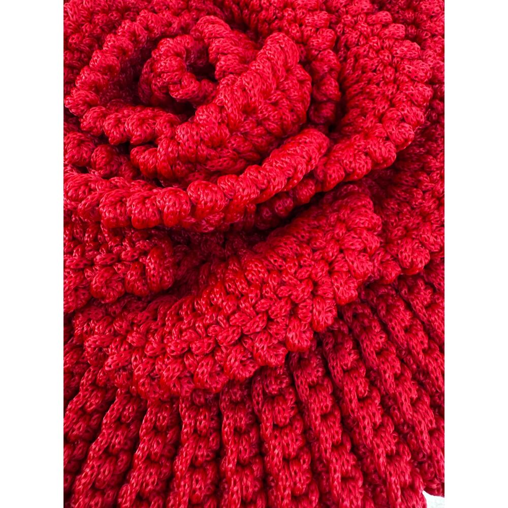 Handmade Red Crochet Floral Shoulder Bag Boho Cottagecore Knit statement purse - Picture 10 of 12
